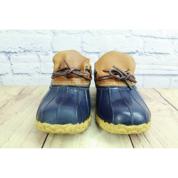 LL Bean Low Duck Boots Rubber Leather Waterproof Blue Unlined Size 6 Wide - Picture 4 of 10